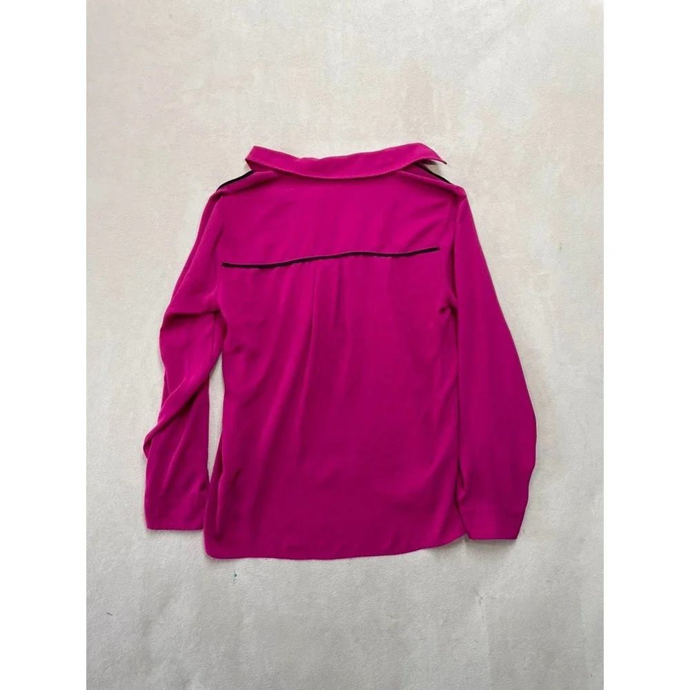 Michael Kors Women Pink Half Zip Roll Tab Sleeve Blouse Top Medium
